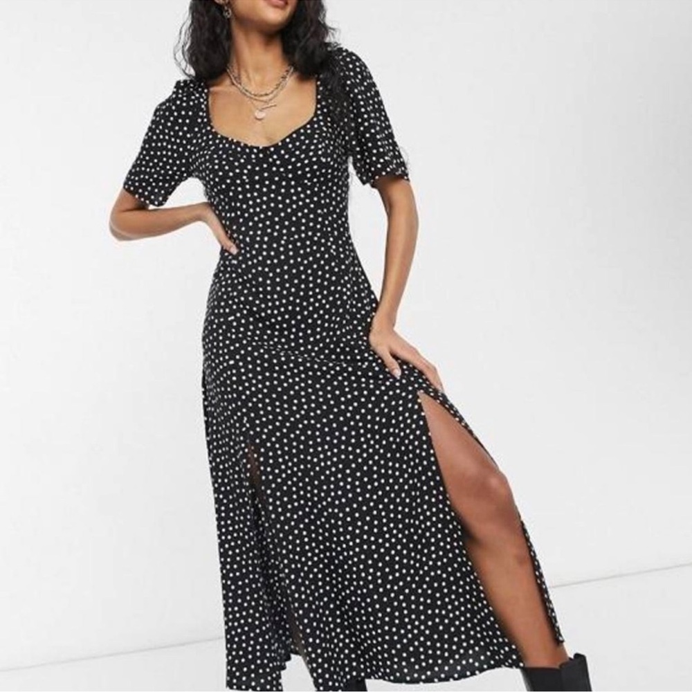 ASOS DESIGN cupped maxi dress with splits in spot print  Polka Dot Dress us 6